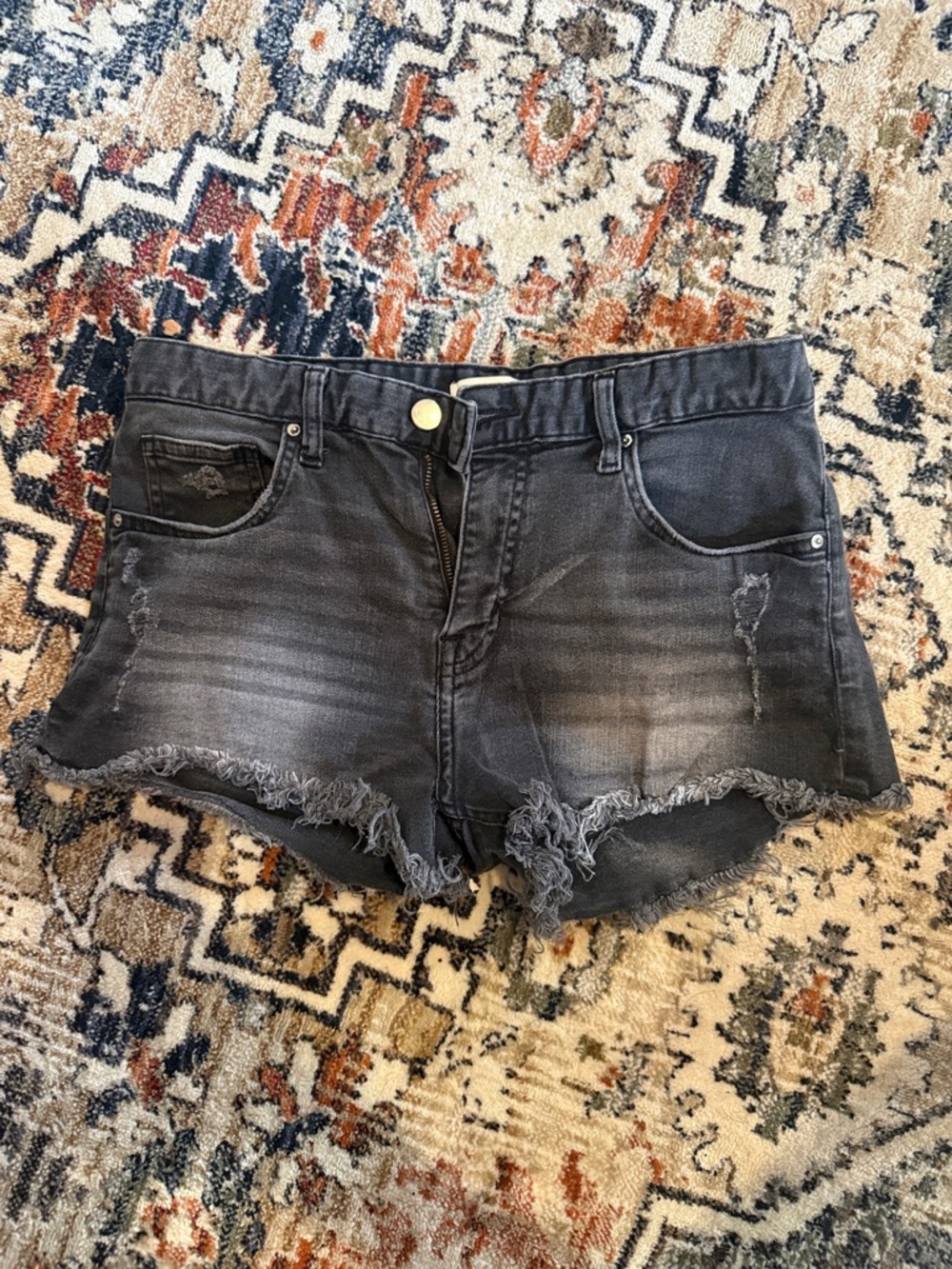 H&M Black Distressed Denim Cutoff Shorts